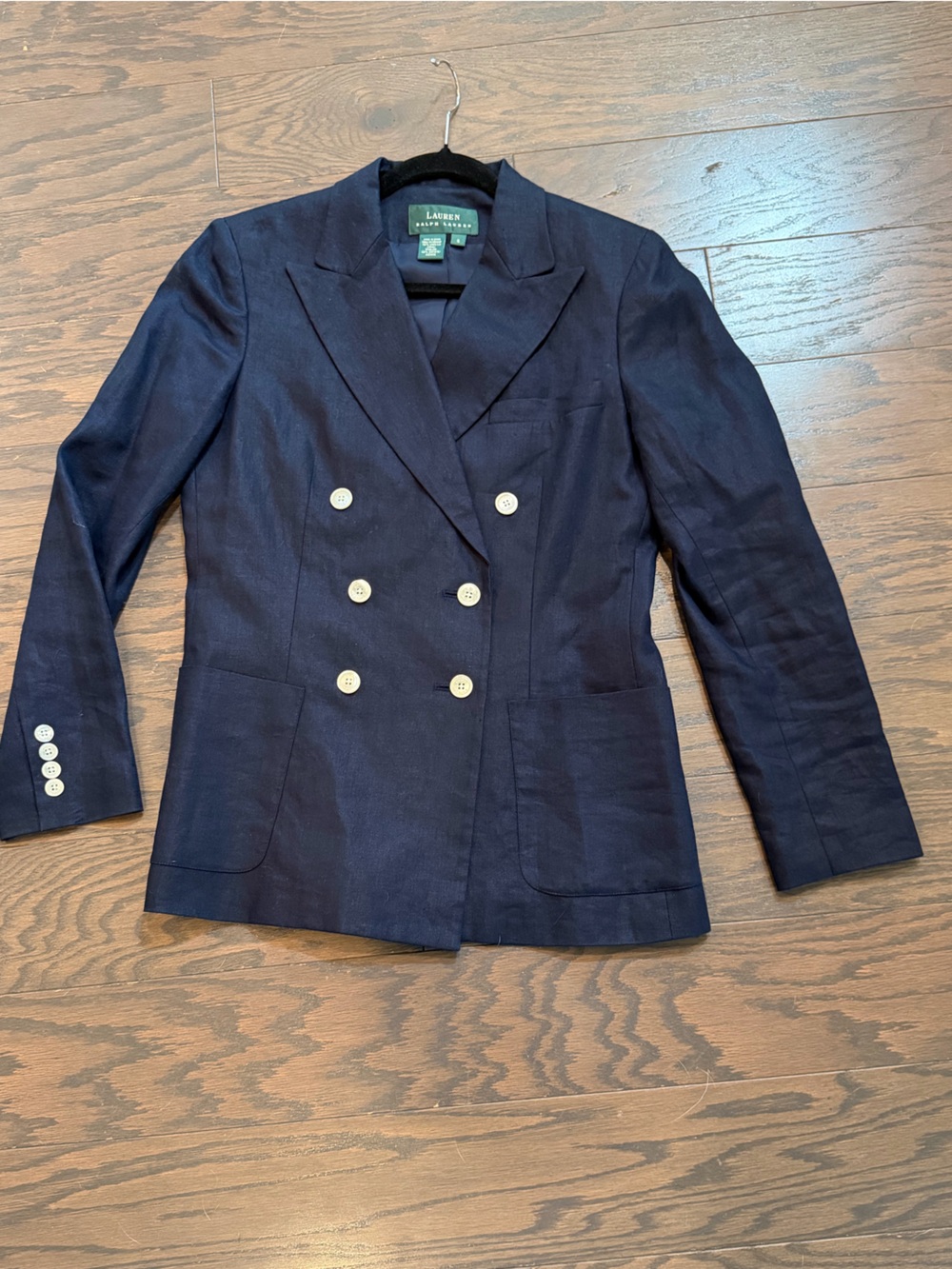 Lauren Ralph Lauren Navy Linen Double Breasted Blazer Size 6 Classic Preppy - Picture 7 of 14